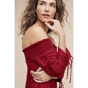 Anthropologie Amadi Vendredi Off-The-Shoulder Dress Wine Red Size M‎